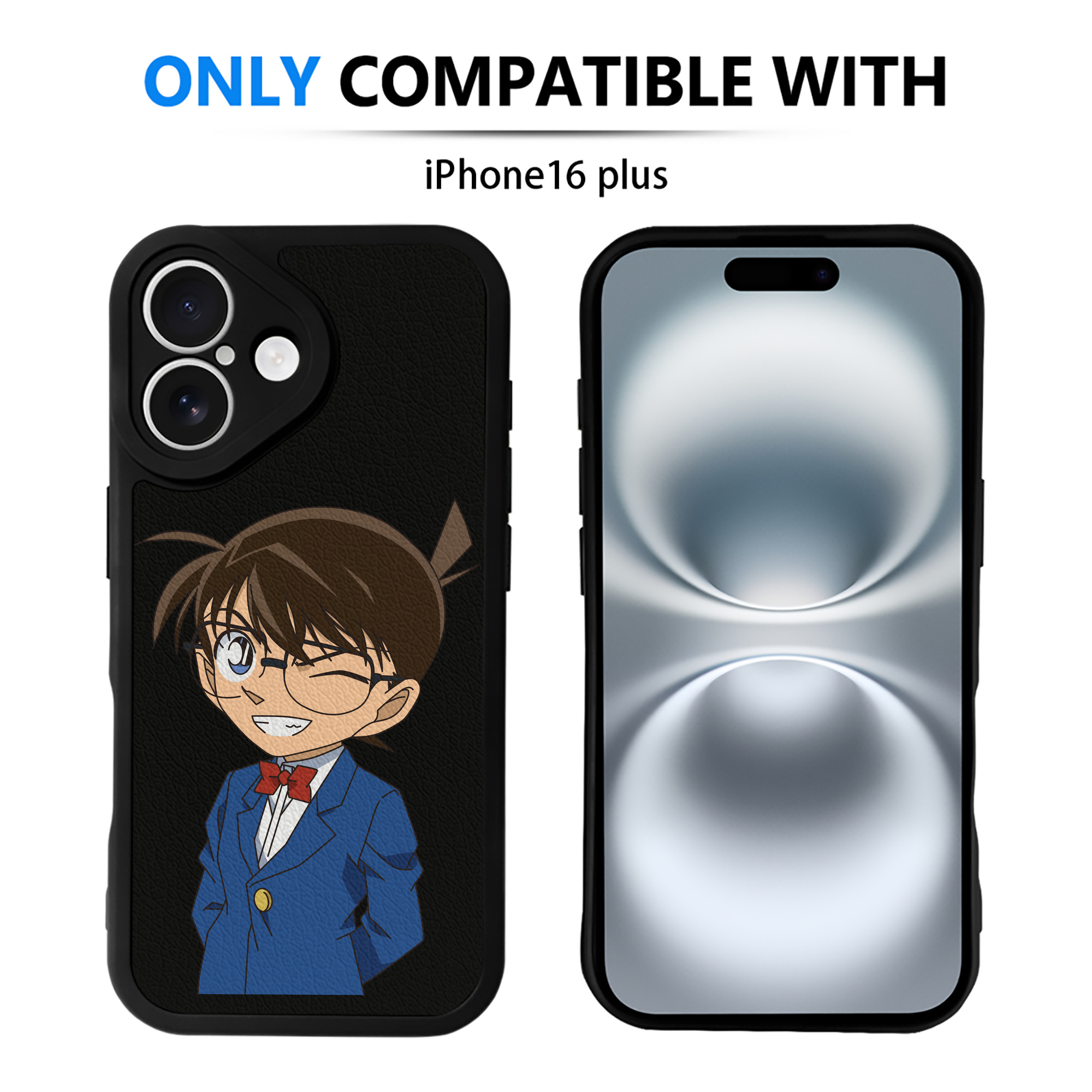 （画像用） 名探偵コナン 江戸川 コナン Detective Conan Conan Edogawa 【iPhone 16シリーズ対応】シリコンスマホケース（レザー調） 材質：シリコン